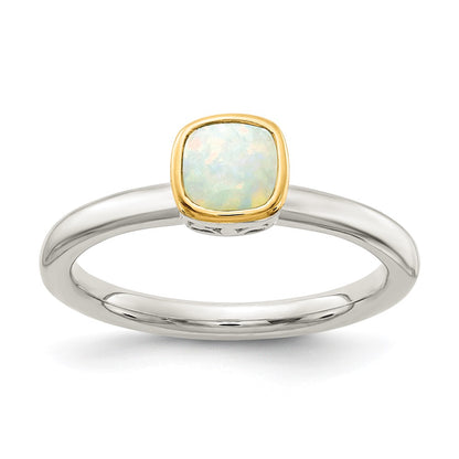 14K/Silver Two Tone Shey Couture Sterling Silver Rhodium Plated With 14K Accent Polished Cushion Cut Milky Opal Ring