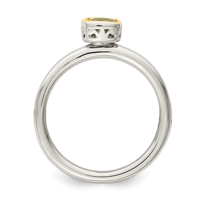 14K/Silver Two Tone Shey Couture Sterling Silver Rhodium Plated With 14K Accent Polished Cushion Cut Peridot Ring