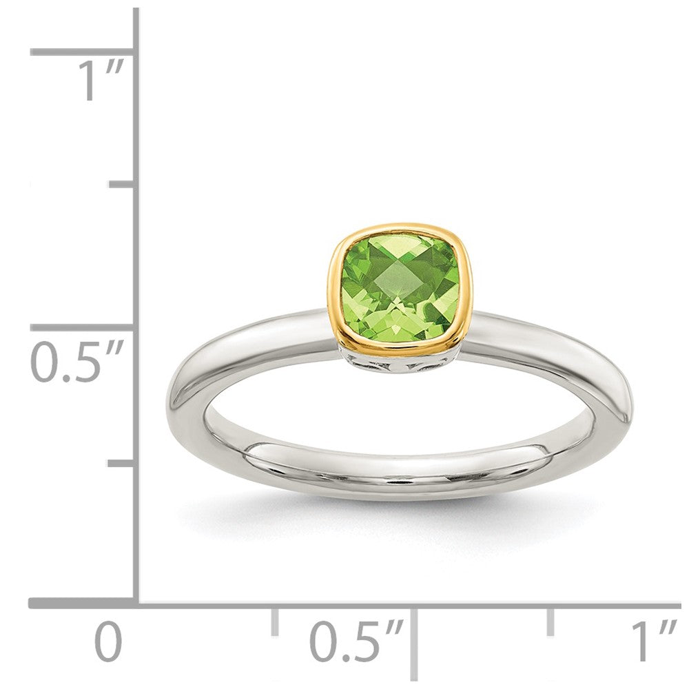 14K/Silver Two Tone Shey Couture Sterling Silver Rhodium Plated With 14K Accent Polished Cushion Cut Peridot Ring