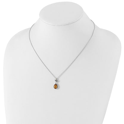 14K/Silver Two Tone Shey Couture Sterling Silver With 14K Accent 18 Inch Antiqued Leaves Pear Shaped Citrine Necklace