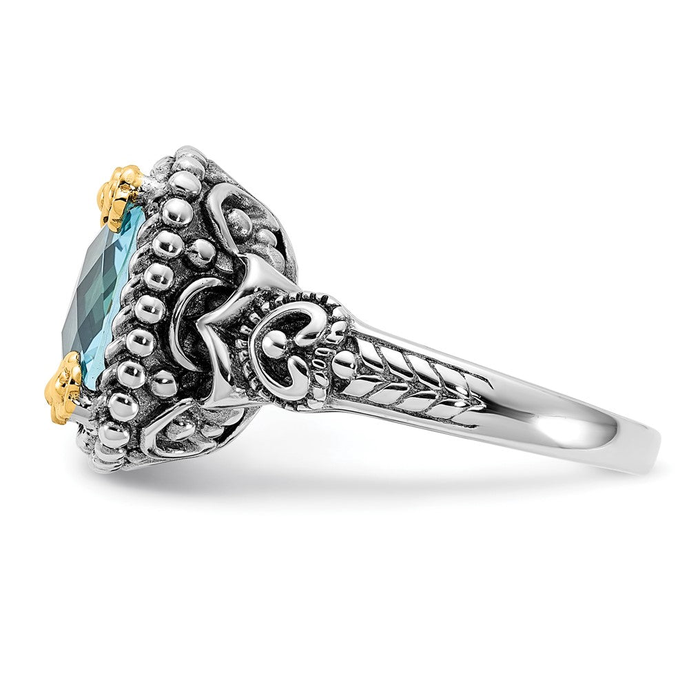 14K/Silver Two Tone Sterling Silver 14K Accent Polished & Antiqued Swiss Blue Topaz Ring