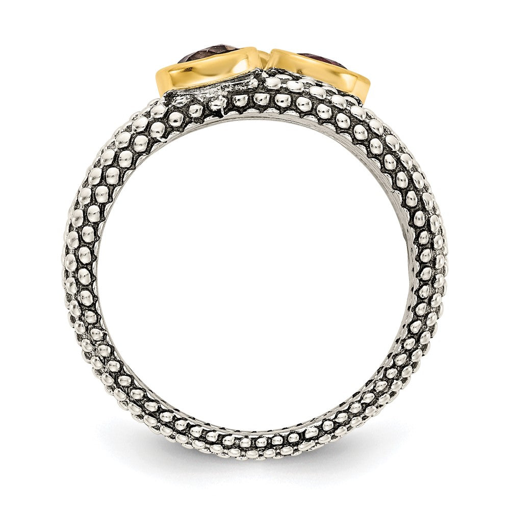 Sterling Silver Shey Couture Gold Tone Flash Plated Antiqued Round Bezel .30Garnet/.20Citrine/.20Smoky Quartz 3 Stackable Rings