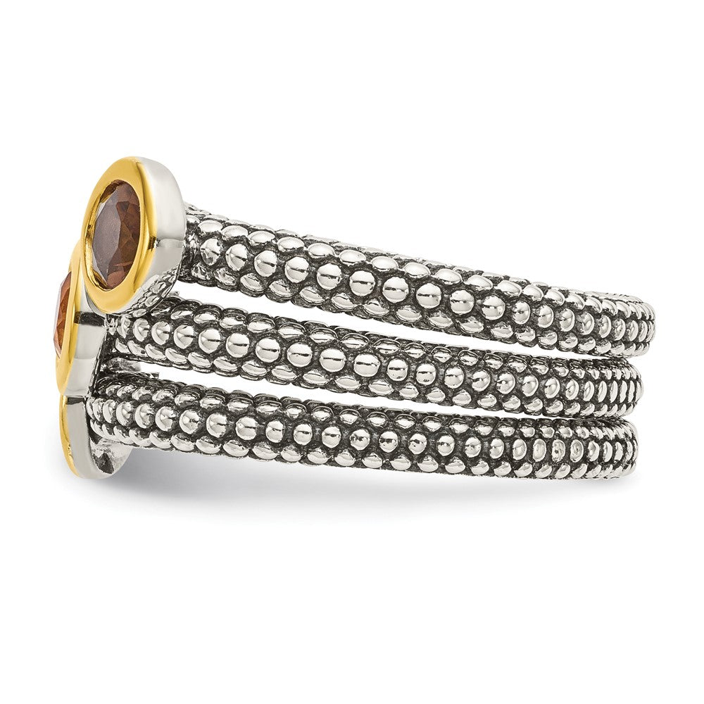 Sterling Silver Shey Couture Gold Tone Flash Plated Antiqued Round Bezel .30Garnet/.20Citrine/.20Smoky Quartz 3 Stackable Rings