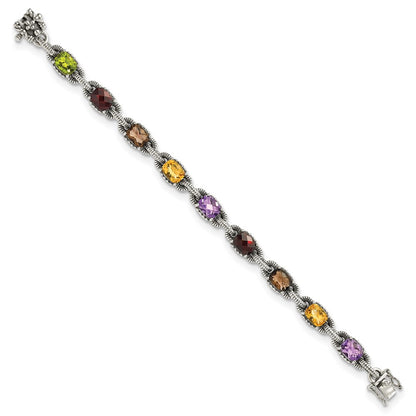 Sterling Silver Shey Couture 7.25 Inch Antiqued Cushion .86Amethyst/.86Citrine/1.10Garnet/.55Peridot/.86Smoky Quartz Bracelet