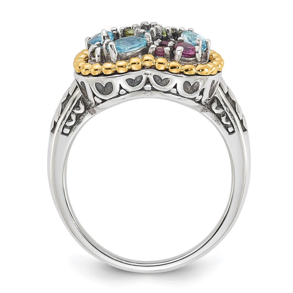 14K/Silver Two Tone Sterling Silver 14K Accent Multi Gemstone Ring