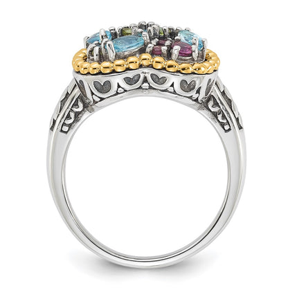 14K/Silver Two Tone Sterling Silver 14K Accent Multi Gemstone Ring