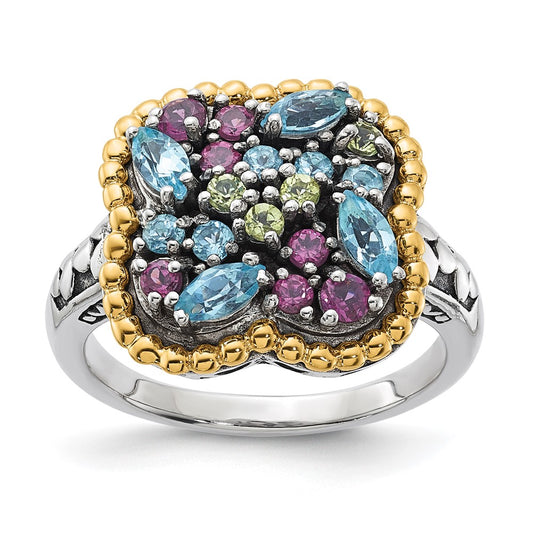 14K/Silver Two Tone Sterling Silver 14K Accent Multi Gemstone Ring
