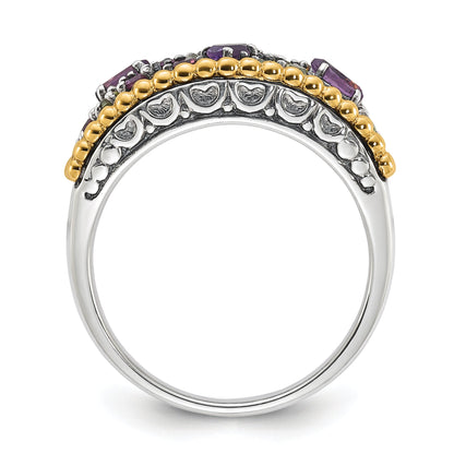 14K/Silver Two Tone Sterling Silver 14K Accent Multi Gemstone Ring (Size 8 Only)