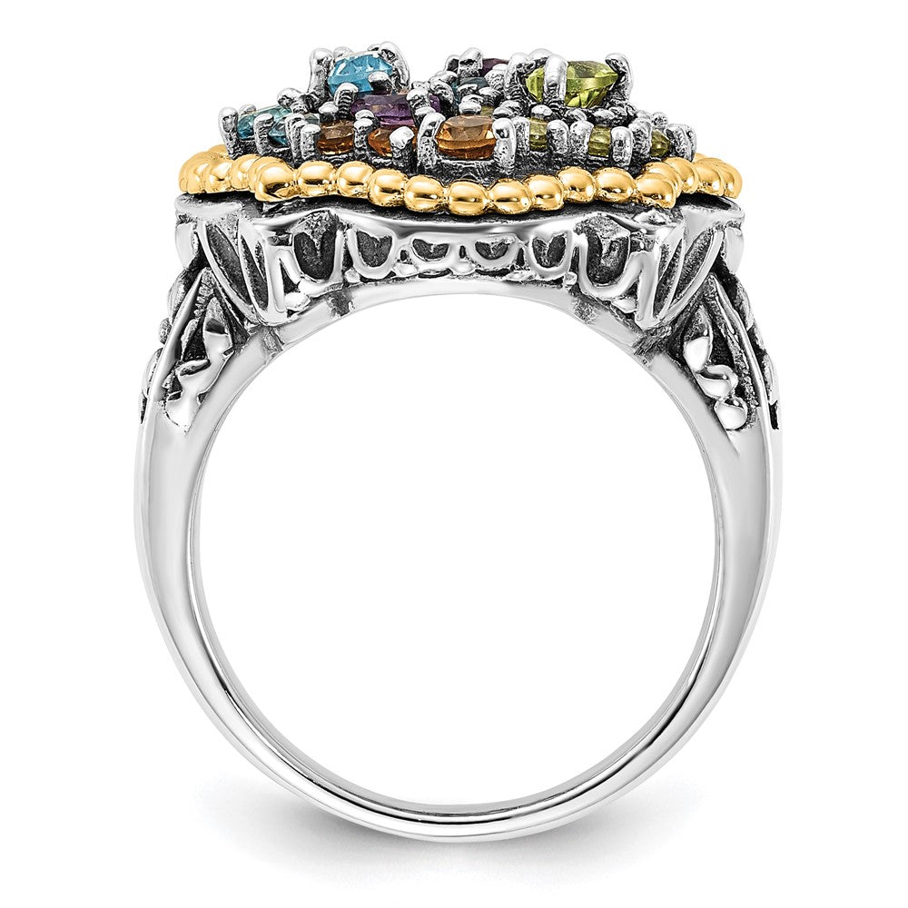 14K/Silver Two Tone Sterling Silver 14K Accent Polished & Antiqued 1.43Tw Multi Gemstone Ring