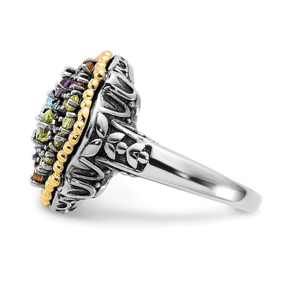 14K/Silver Two Tone Sterling Silver 14K Accent Polished & Antiqued 1.43Tw Multi Gemstone Ring