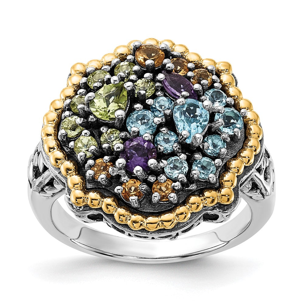 14K/Silver Two Tone Sterling Silver 14K Accent Polished & Antiqued 1.43Tw Multi Gemstone Ring
