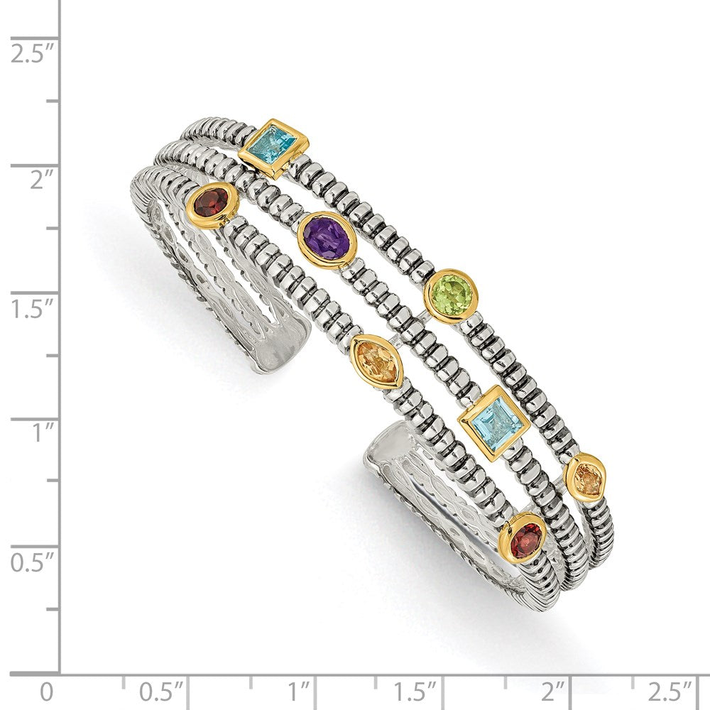 14K/Silver Two Tone Shey Couture Sterling Silver With 14K Accent Antiqued Bezel .36Amethyst/.55Blue Topaz/.18Citrine/.35Garnet/.30Peridot Cuff Bracelet