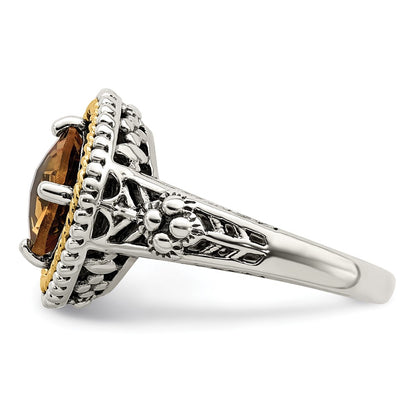 14K/Silver Two Tone Shey Couture Sterling Silver With 14K Accent Antiqued Cushion Citrine Ring