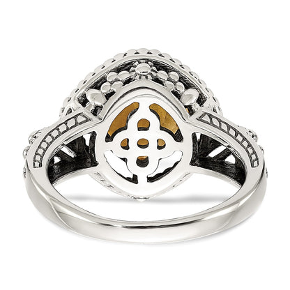 14K/Silver Two Tone Shey Couture Sterling Silver With 14K Accent Antiqued Cushion Citrine Ring