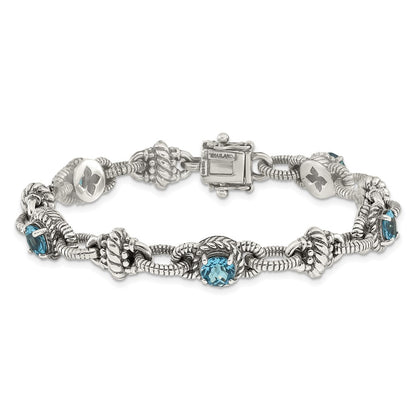 Sterling Silver Shey Couture Antiqued 7.75 Inch Round Swiss Blue Topaz Bracelet