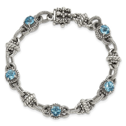 Sterling Silver Shey Couture Antiqued 7.75 Inch Round Swiss Blue Topaz Bracelet