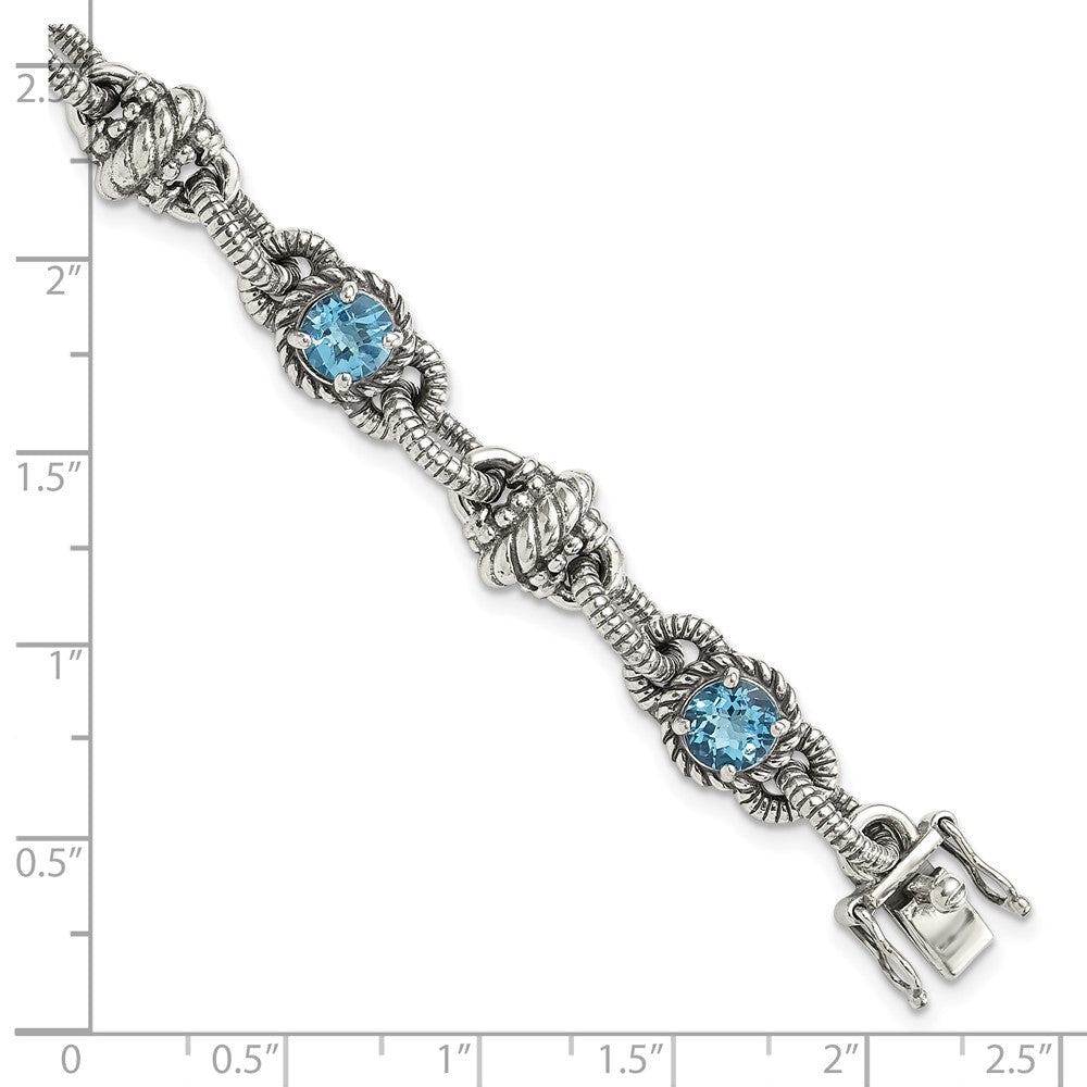 Sterling Silver Shey Couture Antiqued 7.75 Inch Round Swiss Blue Topaz Bracelet
