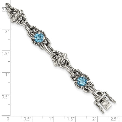 Sterling Silver Shey Couture Antiqued 7.75 Inch Round Swiss Blue Topaz Bracelet