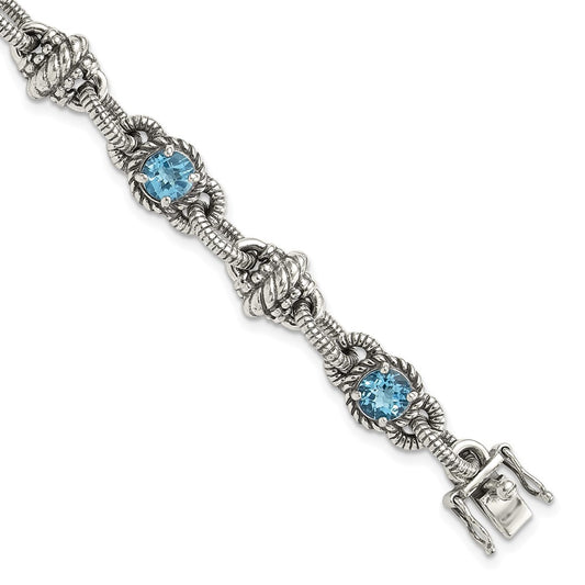 Sterling Silver Shey Couture Antiqued 7.75 Inch Round Swiss Blue Topaz Bracelet