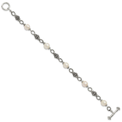 Sterling Silver Shey Couture 8 Inch Antiqued 8.5mm Freshwater Cultured Pearl Bracelet