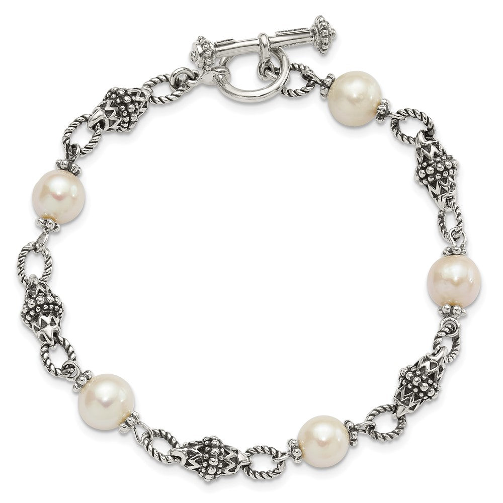 Sterling Silver Shey Couture 8 Inch Antiqued 8.5mm Freshwater Cultured Pearl Bracelet
