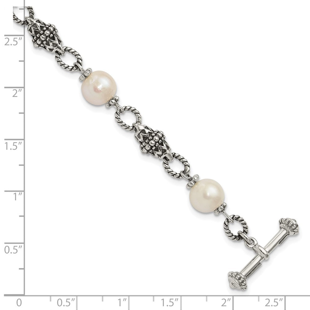 Sterling Silver Shey Couture 8 Inch Antiqued 8.5mm Freshwater Cultured Pearl Bracelet