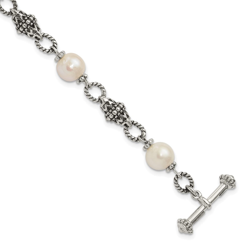 Sterling Silver Shey Couture 8 Inch Antiqued 8.5mm Freshwater Cultured Pearl Bracelet