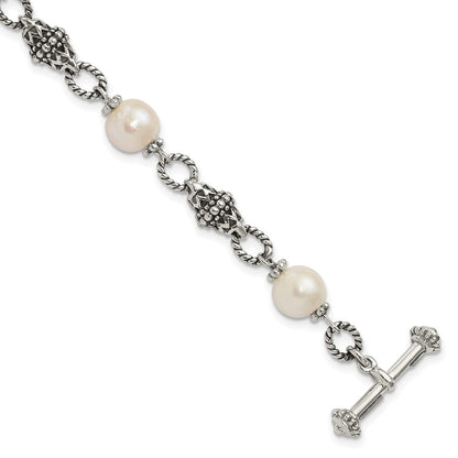 Sterling Silver Shey Couture 8 Inch Antiqued 8.5mm Freshwater Cultured Pearl Bracelet