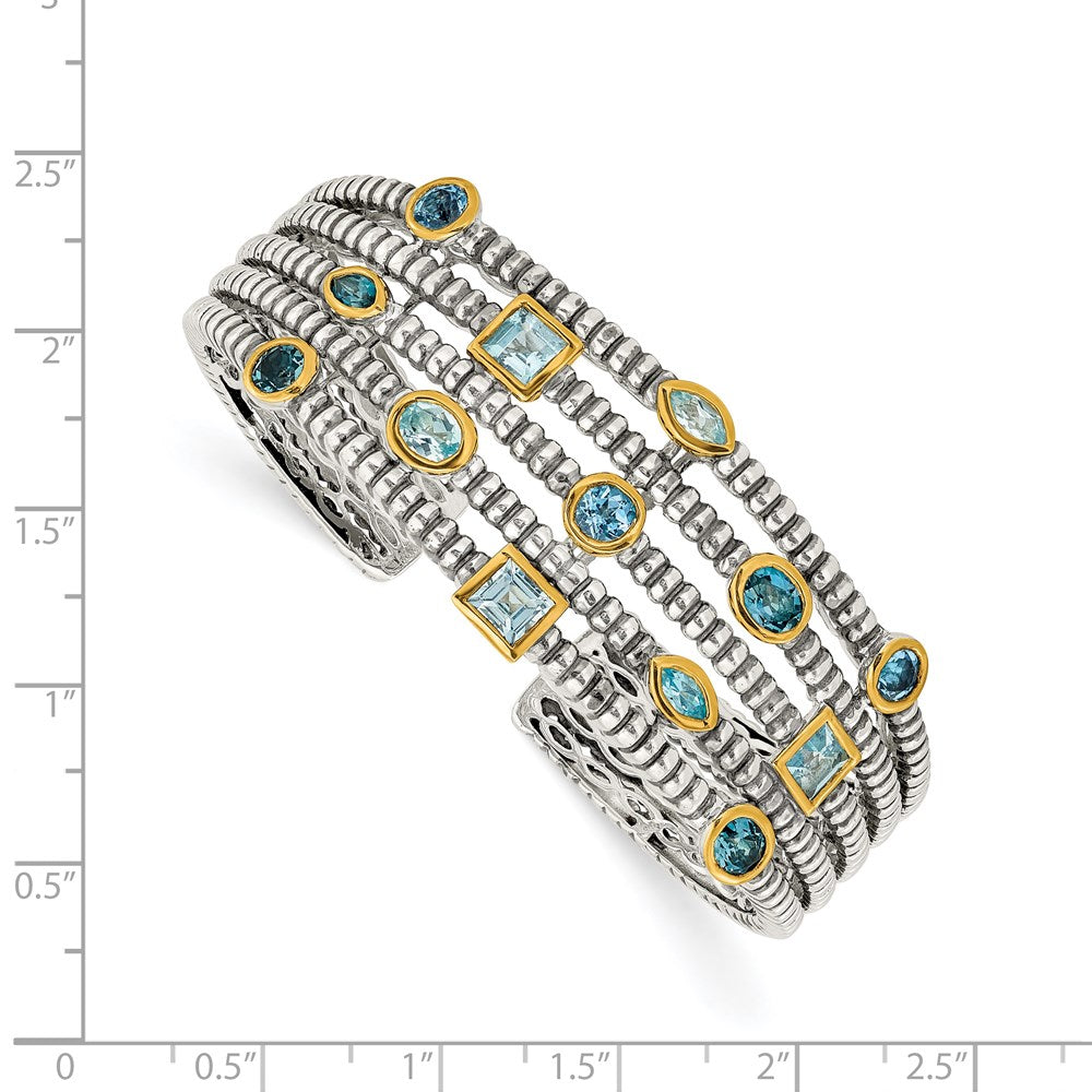 Sterling Silver Shey Couture Gold Tone Flash Plated Antiqued Bezel Sky Blue Swiss And London Topaz Cuff Bracelet