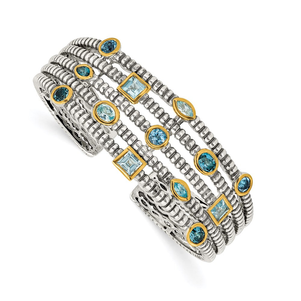 Sterling Silver Shey Couture Gold Tone Flash Plated Antiqued Bezel Sky Blue Swiss And London Topaz Cuff Bracelet