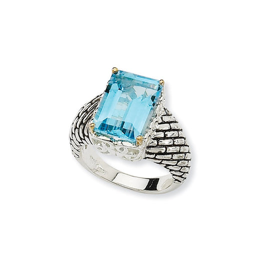 14K/Silver Two Tone Sterling Silver 14K Blue Topaz Ring