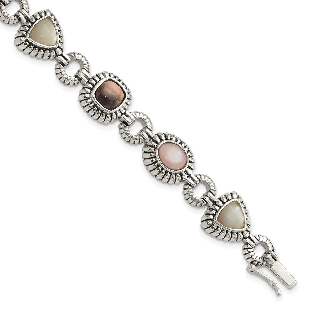 Sterling Silver Shey Couture 7.75 Inch Antiqued Pink/Black/White Mother Of Pearl Bracelet