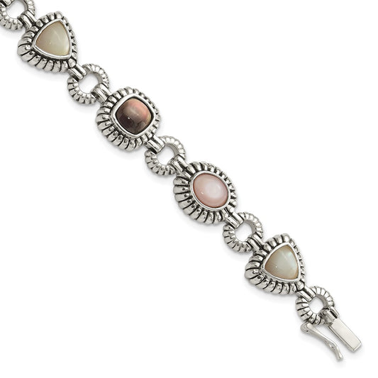 Sterling Silver Shey Couture 7.75 Inch Antiqued Pink/Black/White Mother Of Pearl Bracelet
