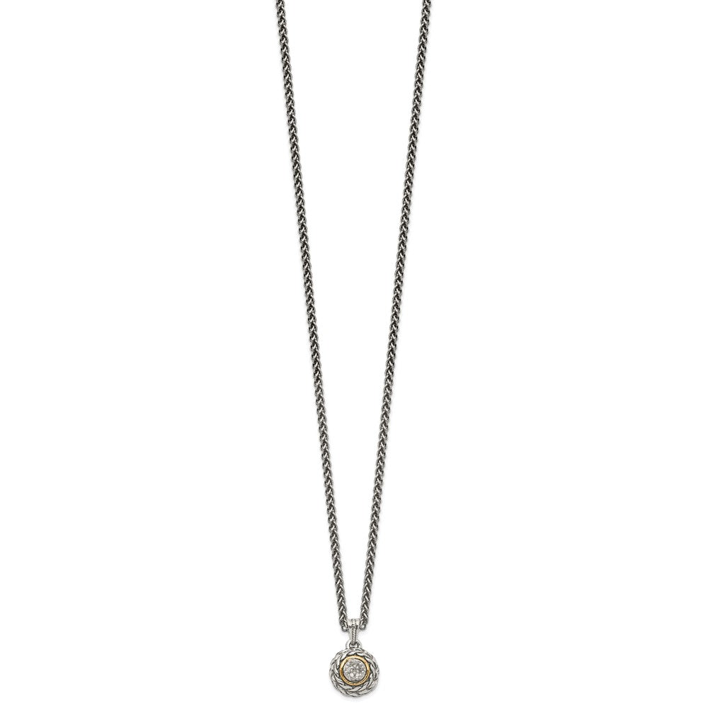 14K/Silver Two Tone Shey Couture Sterling Silver Antiqued With 14K Accent 18 Inch Diamond Round Pendant Necklace