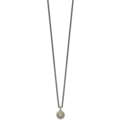 14K/Silver Two Tone Shey Couture Sterling Silver Antiqued With 14K Accent 18 Inch Diamond Round Pendant Necklace