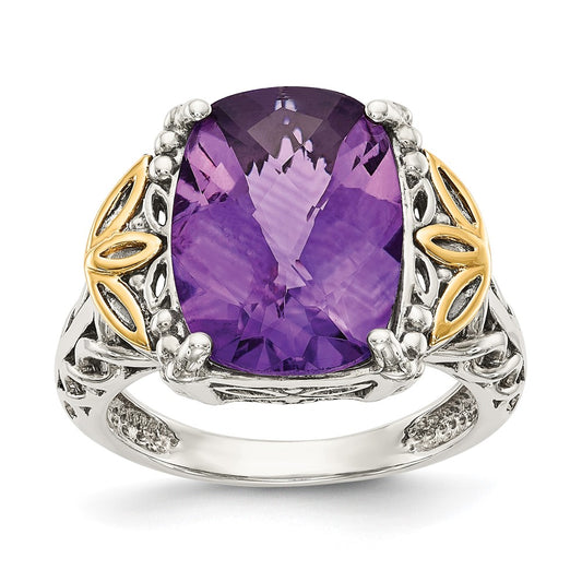 14K/Silver Two Tone Shey Couture Sterling Silver With 14K Accent Antiqued Cushion Amethyst Ring