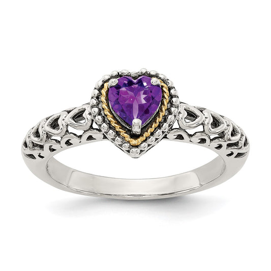 14K/Silver Two Tone Shey Couture Sterling Silver With 14K Accent Antiqued Amethyst Heart Ring