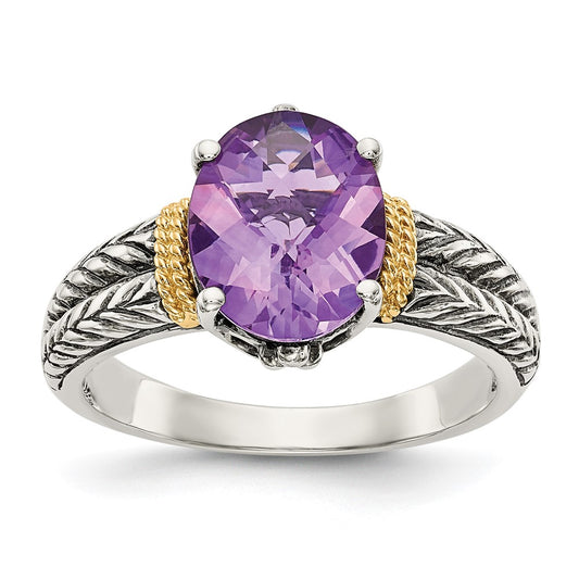 14K/Silver Two Tone Shey Couture Sterling Silver With 14K Accent Antiqued Oval Amethyst Ring
