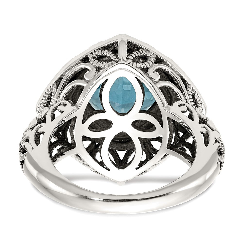 14K/Silver Two Tone Shey Couture Sterling Silver With 14K Accent Antiqued Cushion Blue Topaz Ring