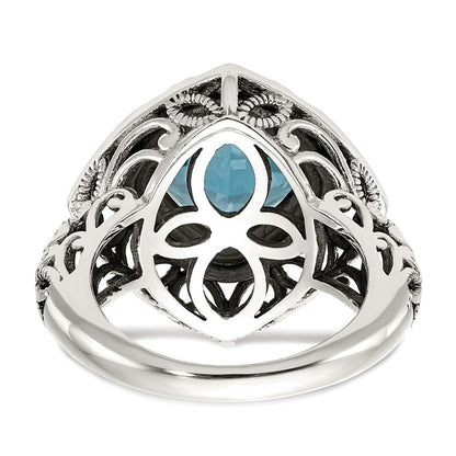 14K/Silver Two Tone Shey Couture Sterling Silver With 14K Accent Antiqued Cushion Blue Topaz Ring