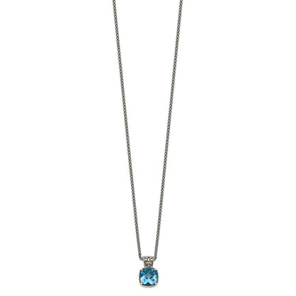14K/Silver Two Tone Shey Couture Sterling Silver With 14K Accent 18 Inch Antiqued Cushion Blue Topaz Necklace