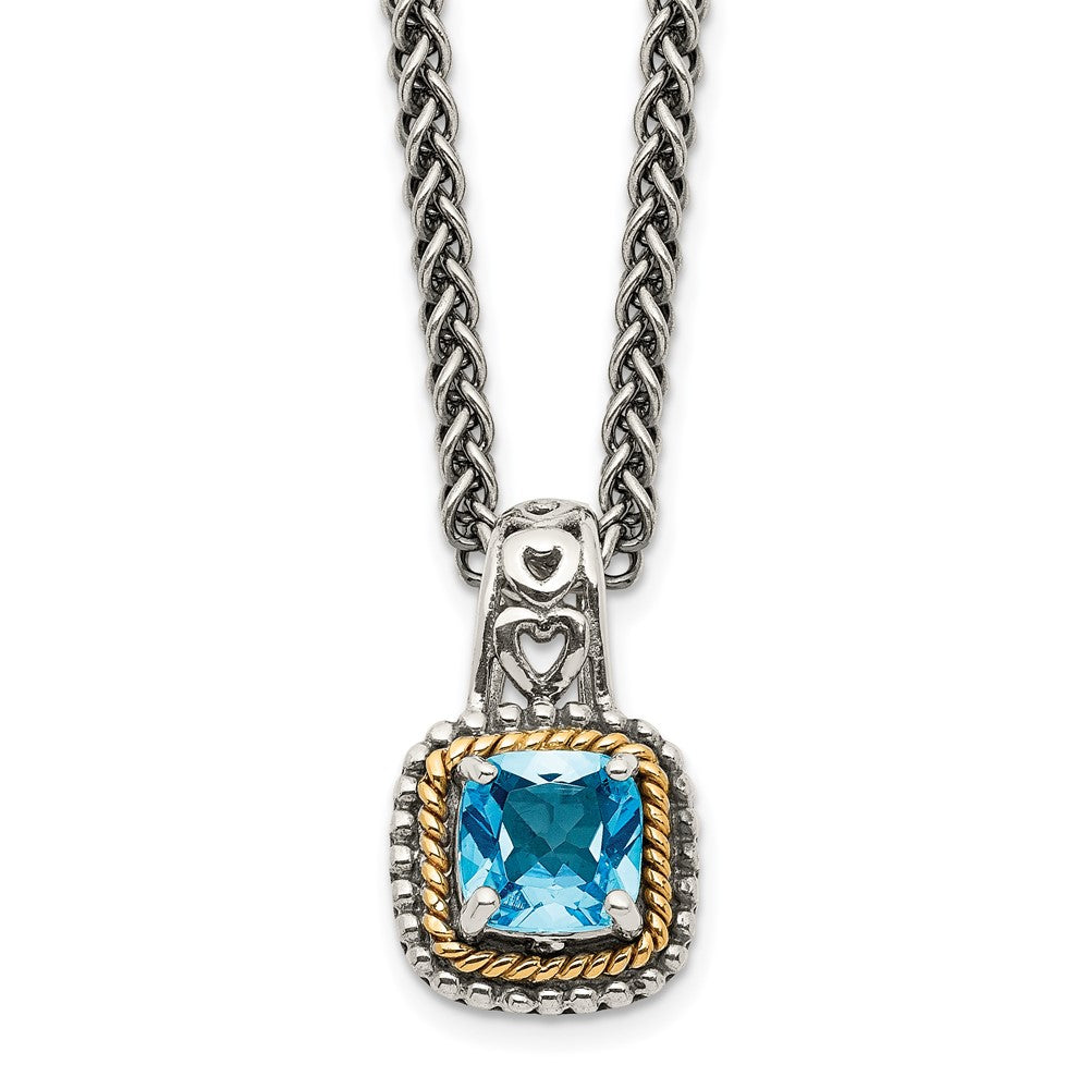 14K/Silver Two Tone Shey Couture Sterling Silver With 14K Accent 18 Inch Antiqued Cushion Blue Topaz Necklace