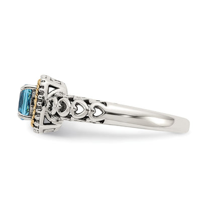 14K/Silver Two Tone Shey Couture Sterling Silver With 14K Accent Antiqued Cushion Blue Topaz Ring