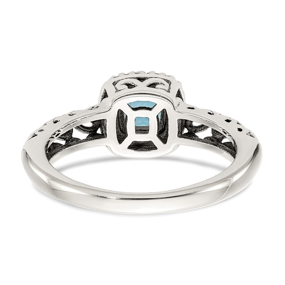 14K/Silver Two Tone Shey Couture Sterling Silver With 14K Accent Antiqued Cushion Blue Topaz Ring