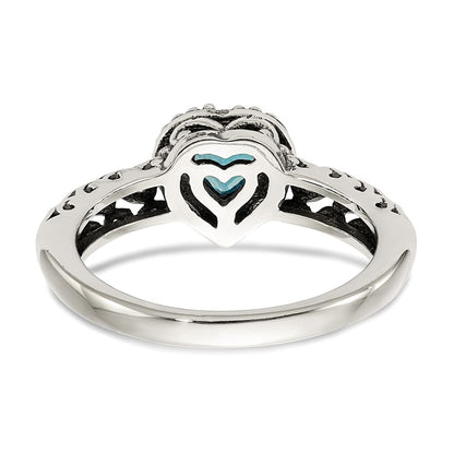 14K/Silver Two Tone Shey Couture Sterling Silver With 14K Accent Antiqued Blue Topaz Heart Ring