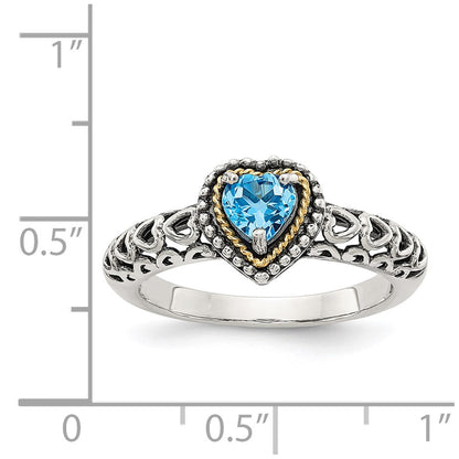 14K/Silver Two Tone Shey Couture Sterling Silver With 14K Accent Antiqued Blue Topaz Heart Ring