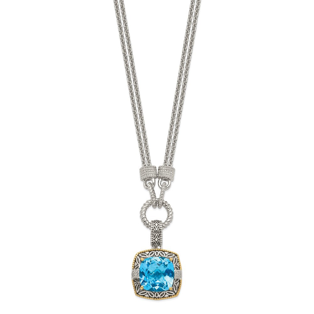 14K/Silver Two Tone Shey Couture Sterling Silver With 14K Accent 17 Inch Antiqued Sky Blue Topaz And Diamond Necklace 1 Extender