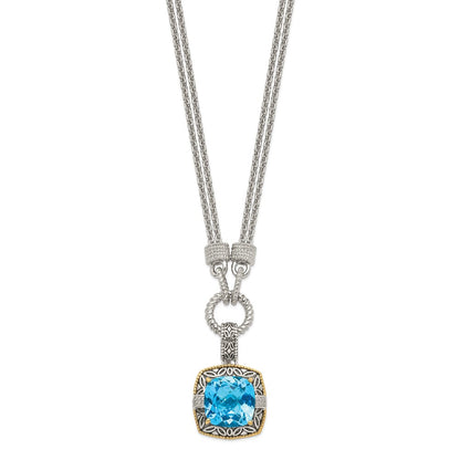 14K/Silver Two Tone Shey Couture Sterling Silver With 14K Accent 17 Inch Antiqued Sky Blue Topaz And Diamond Necklace 1 Extender