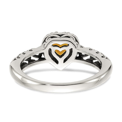 14K/Silver Two Tone Shey Couture Sterling Silver With 14K Accent Antiqued Heart Citrine Ring