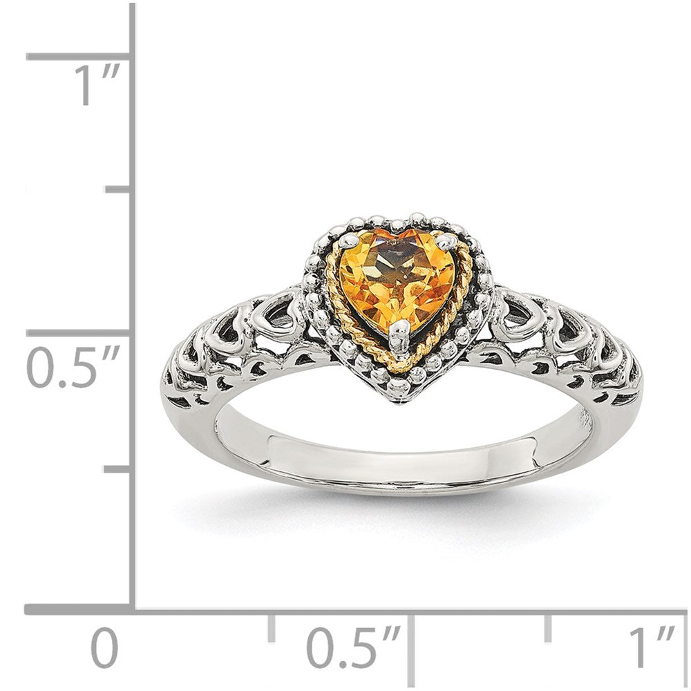 14K/Silver Two Tone Shey Couture Sterling Silver With 14K Accent Antiqued Heart Citrine Ring